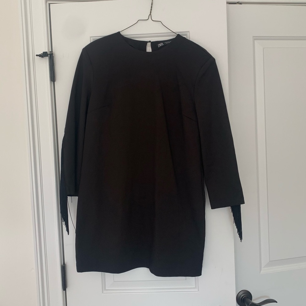 Black Long Sleeved Fringe Zara Dress